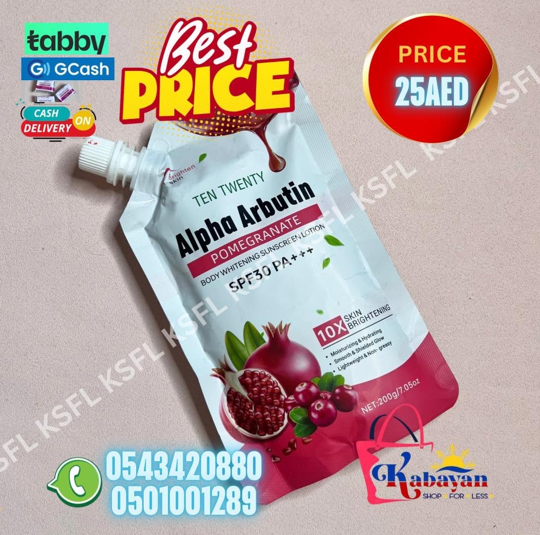 TEN TWENTY ALPHA ARBUTYIN POMEGRANATE BODY WHITENING SUNSCREEN LOTION - Image 1
